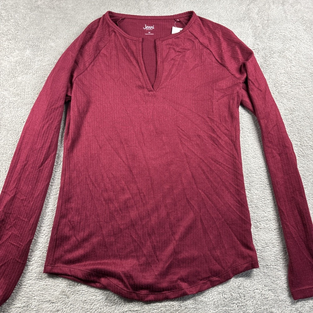 Jenni Intimates Womens‎ V-Neck Shirt Burgundy Long Sleeve Size M Nwt